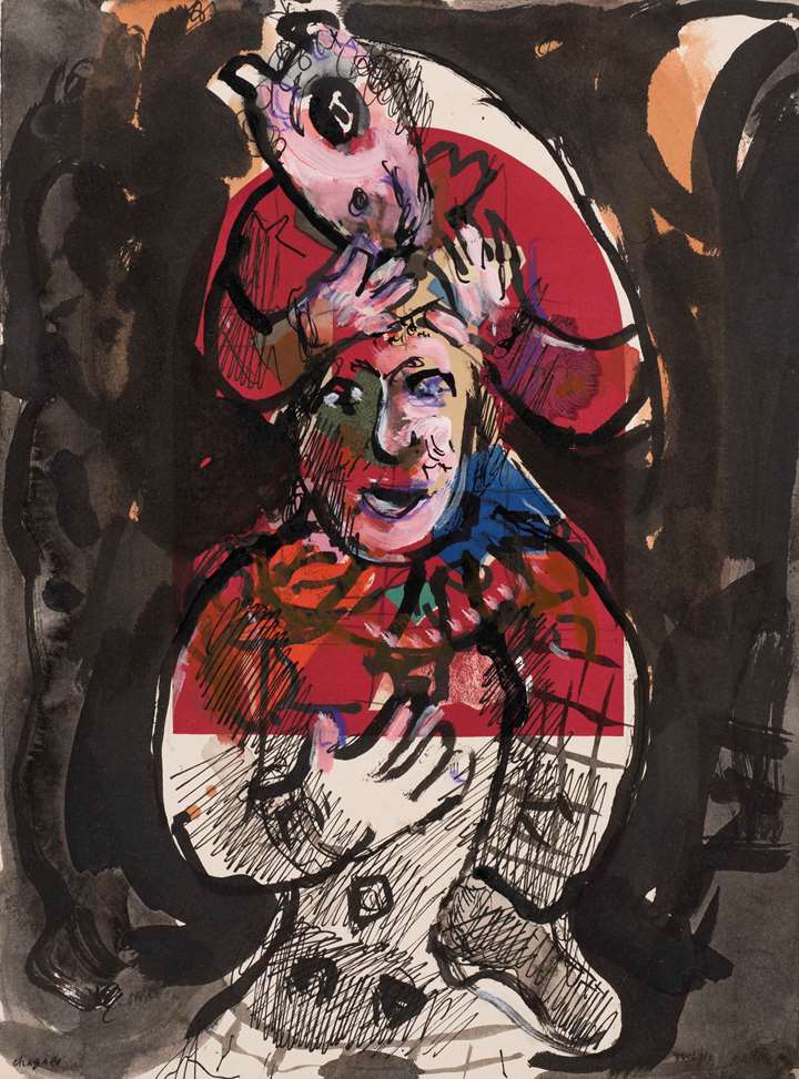 Rêve nocturne de deux clowns en rouge